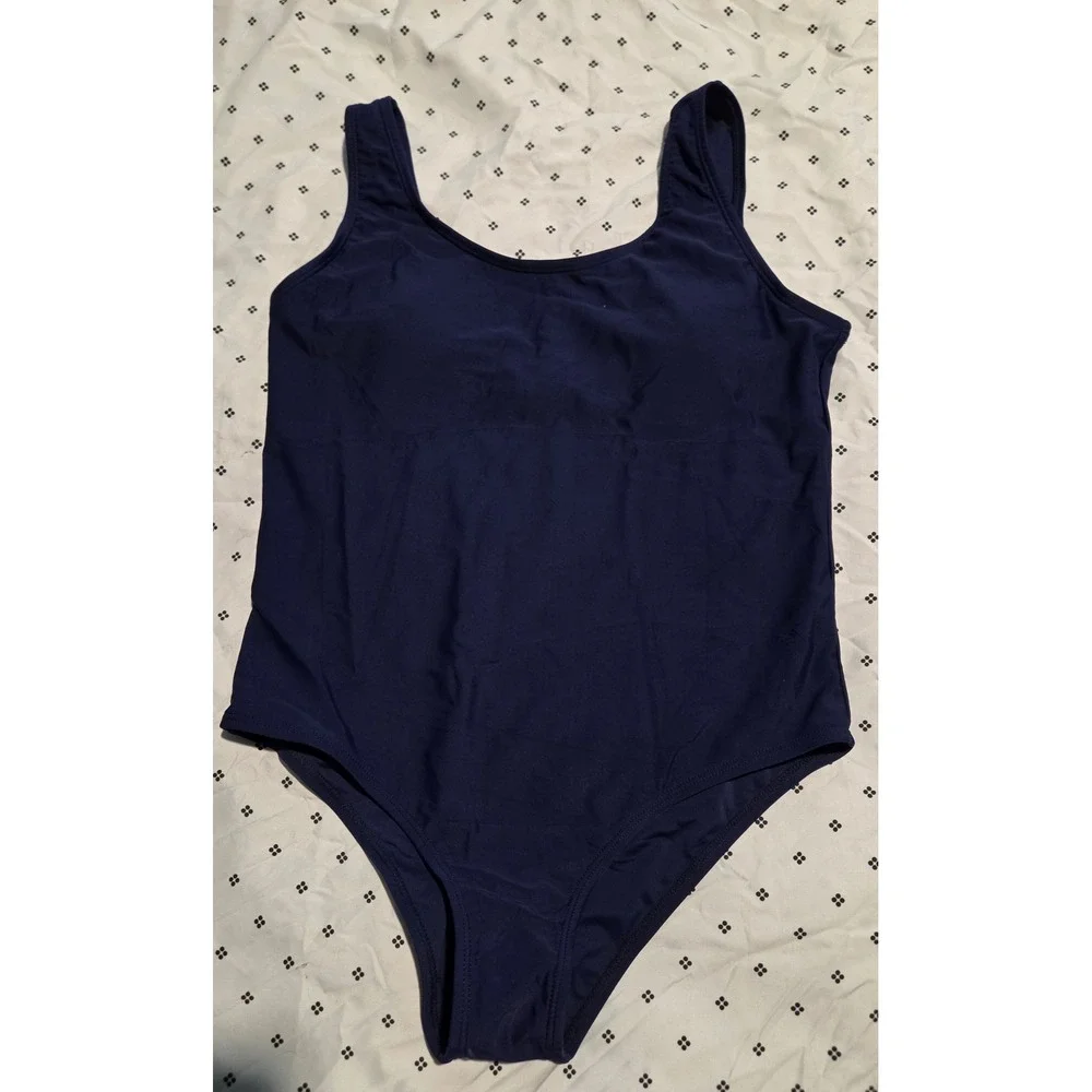 Navy Blue One Piece Swimsuit Athletic Scoop Neck Swimwear Girls Size 16Y